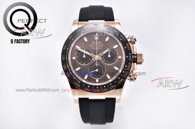 QF Factory Replica Rolex Daytona Rose Gold Case Coffee Face Swiss 4130 Mechanical 